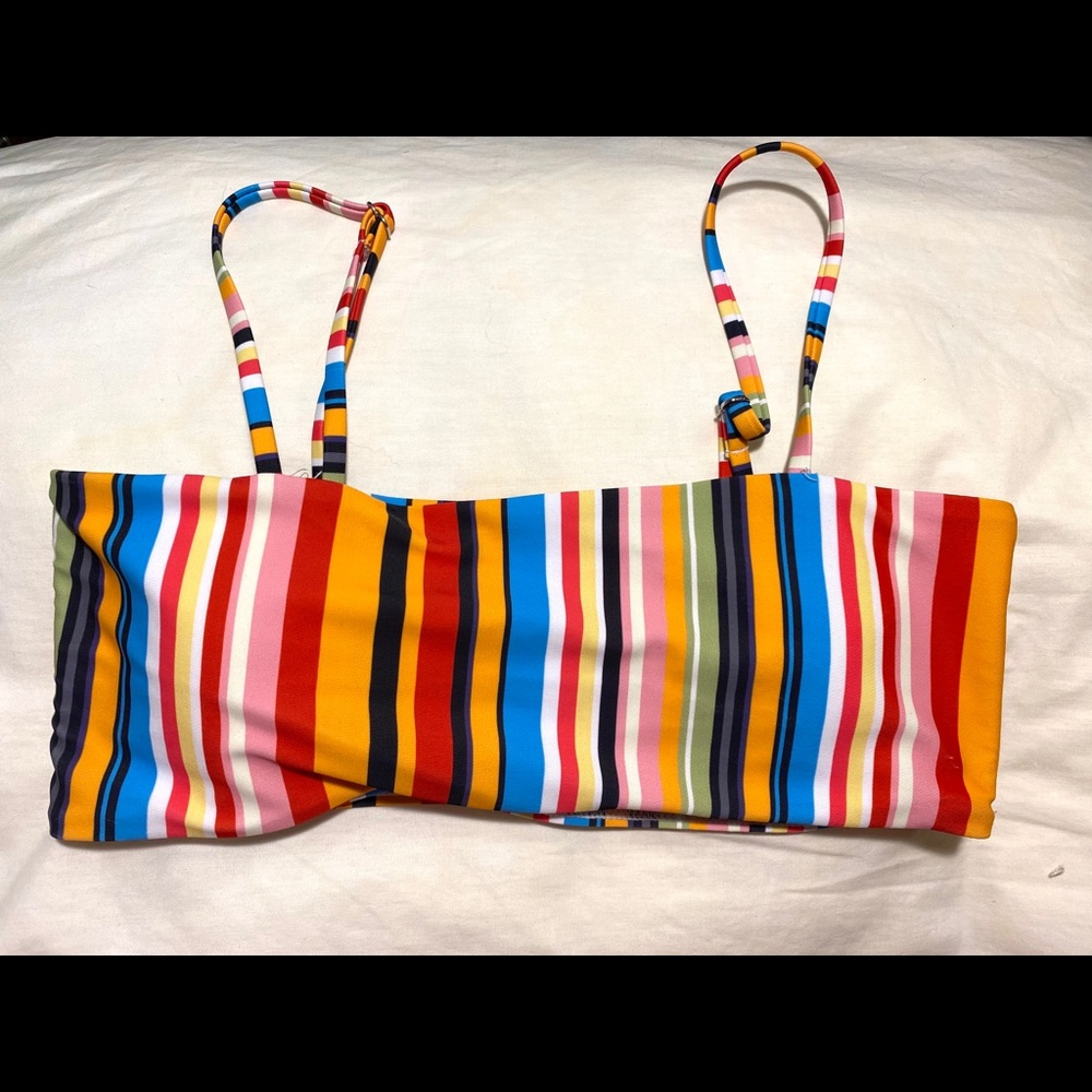 Rainbow striped bandeau bikini top size small